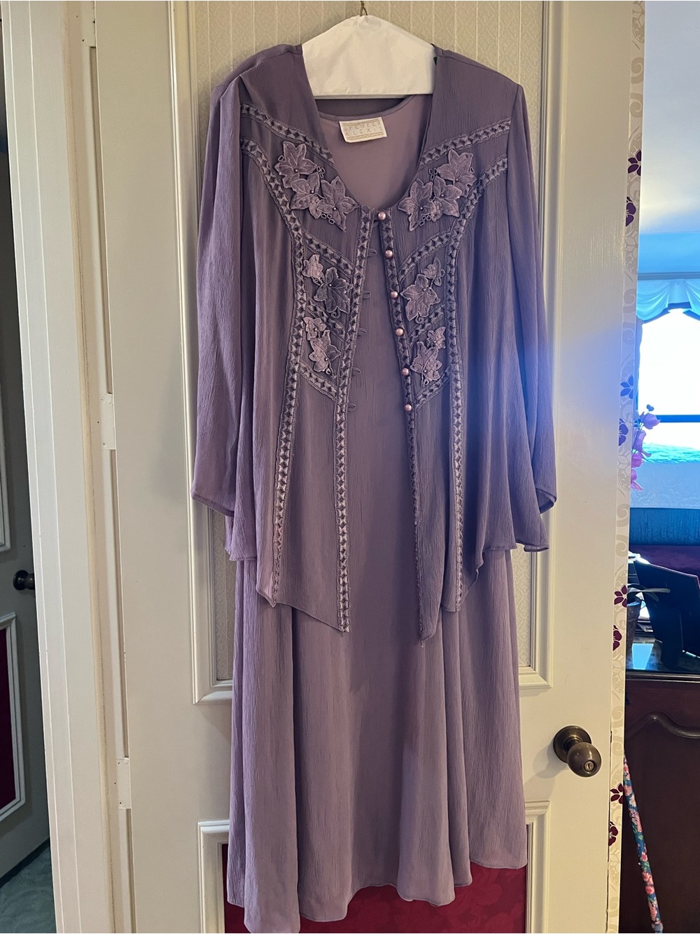 Lavender Floral-Embellished Two-Piece Robe Set - Women's